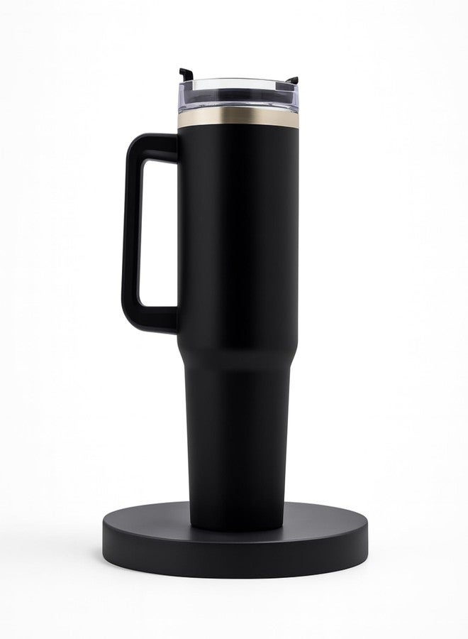 VOCO 1200ML Stainless Steel Tumbler | Double Wall Insulated Cup with Handle Lid and Steel Straw | Large | Travel Mug for Hot and Cold Beverages Coffee Water Juice Gym Office Outdoor Use - Black - Image 1